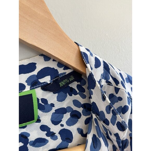 C Wonder Silk Shirt XS‎ Blue And White Cheetah Print Button Cuff - Picture 3 of 12